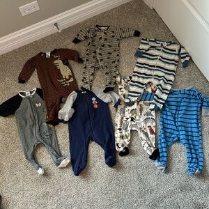 7 Long Sleeve Cotton Sleepers Footies Gerber Boy Bundle Lot 3-6 Months